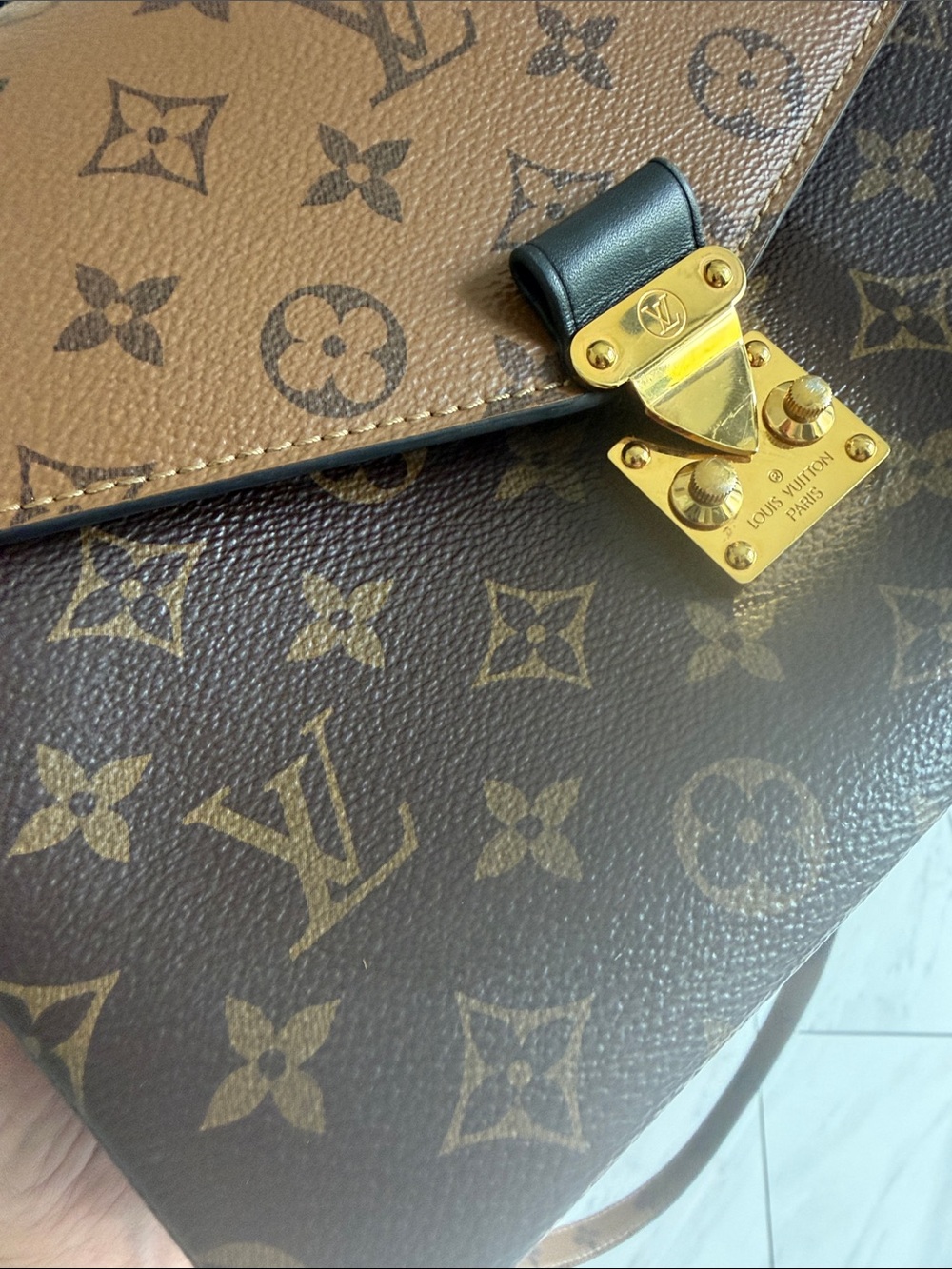 Two-Tone Monogram Satchel in Brown and Dark Brown - Picture 10 of 11